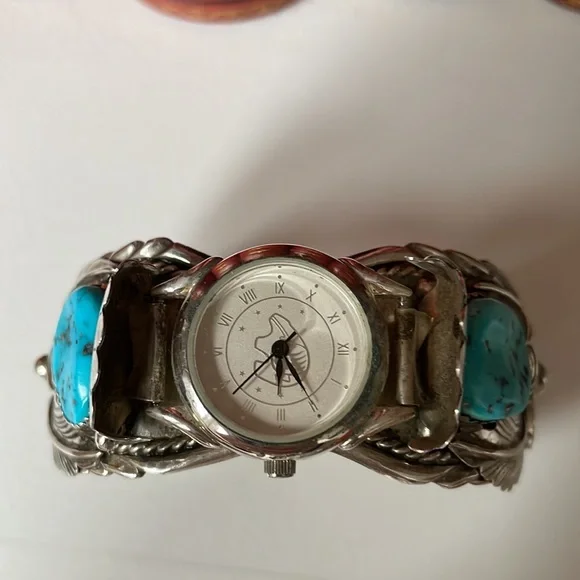 M.Thomas Jr. Navajo Turquoise Silver Watch display picture 1